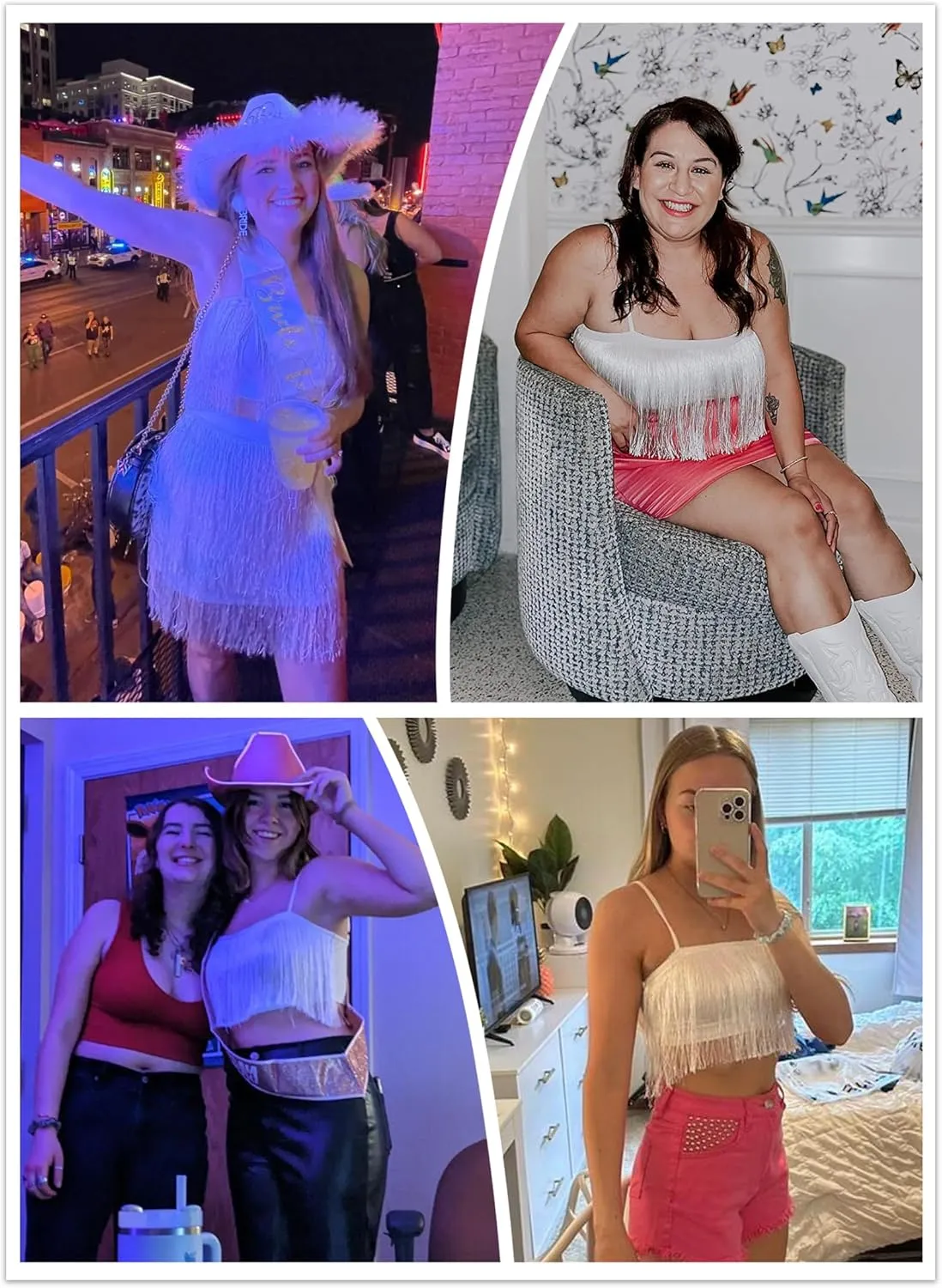 Ella Lust Womens Cowgirl Fringe Tank Top - Western Country Concert Outfit Tassel Hem Crop Cami Nashville Festival Shirt
