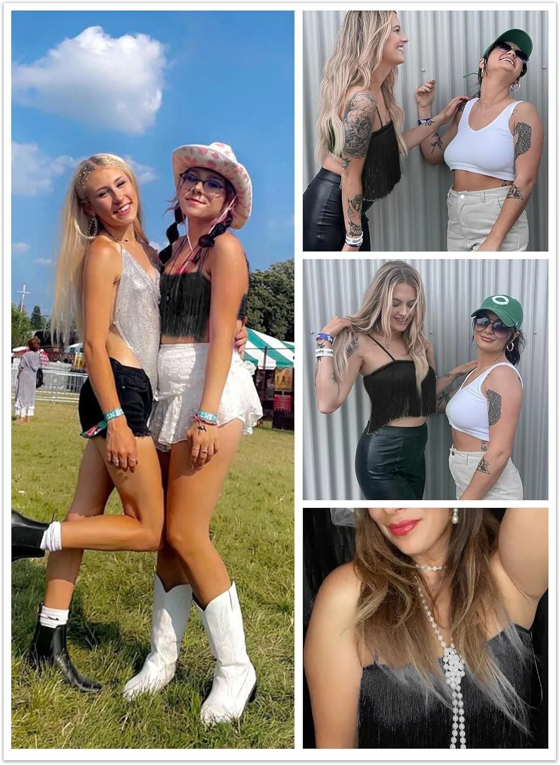 Ella Lust Womens Cowgirl Fringe Tank Top - Western Country Concert Outfit Tassel Hem Crop Cami Nashville Festival Shirt