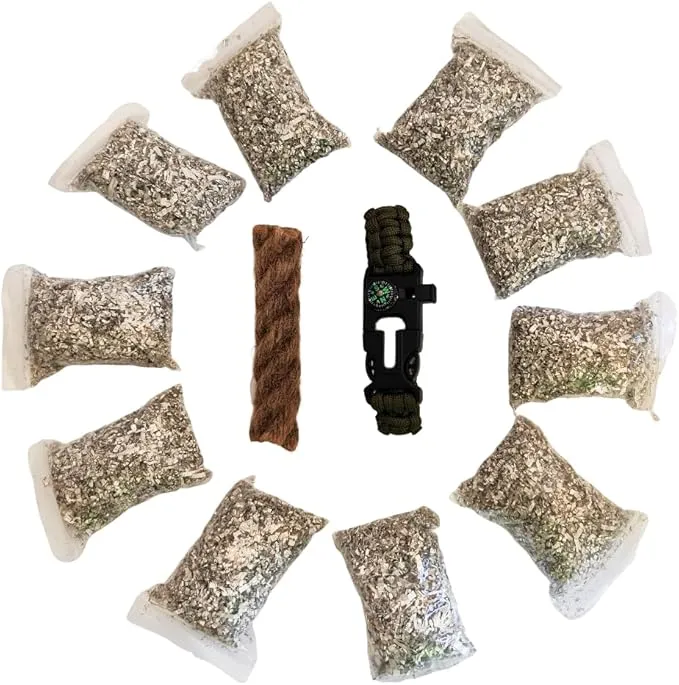 Emergency Magnesium Fire Starter 10 Bags Wax Rope Tent Paracord Bracelet for Camping Hiking Bushcraft Outdoor Survival Fishing Hunting