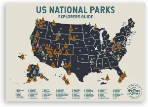 Epic Adventure Maps - US National Parks Travel Scratch Off Poster - Reveals Pine Shaped Nature Photographs - Beige / 24 x 17 Inches