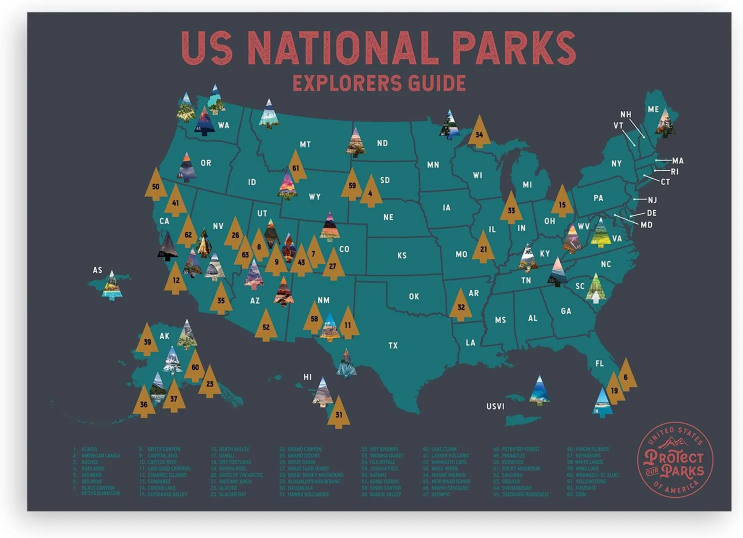 Epic Adventure Maps - US National Parks Travel Scratch Off Poster - Reveals Pine Shaped Nature Photographs - Grey / 24 x 17 Inches