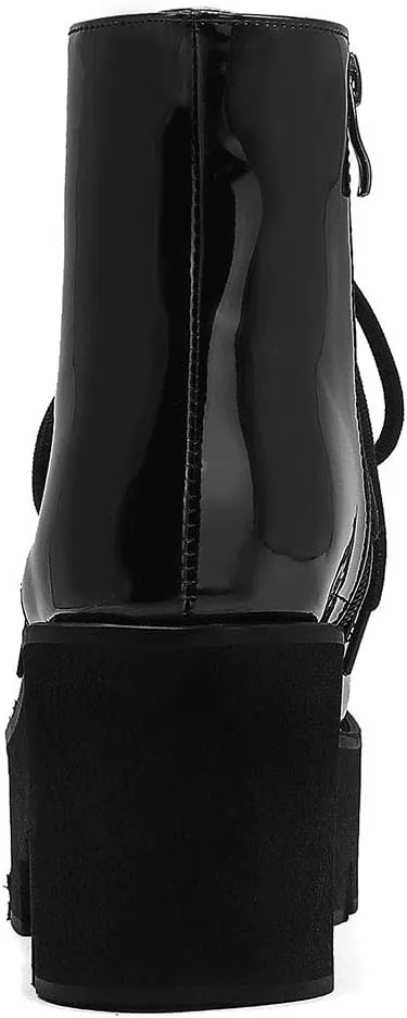 Erocalli Fashion Chain Goth Platform Boots for Women Lace up Chunky Heeled Studded Combat Motorcycle Ankle Booties