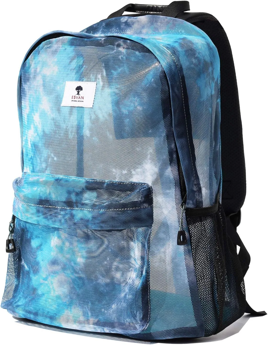 ESVAN Original Print Mesh Backpack Semi-Transparent Sackpack See Through Beach Bag Daypack Multi-Purpose Women Men Unisex