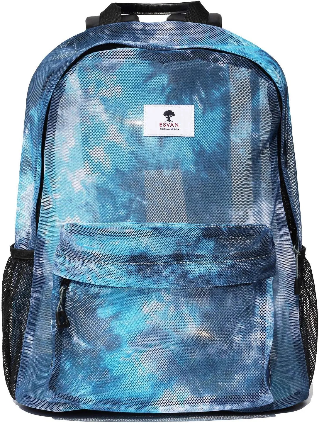 ESVAN Original Print Mesh Backpack Semi-Transparent Sackpack See Through Beach Bag Daypack Multi-Purpose Women Men Unisex