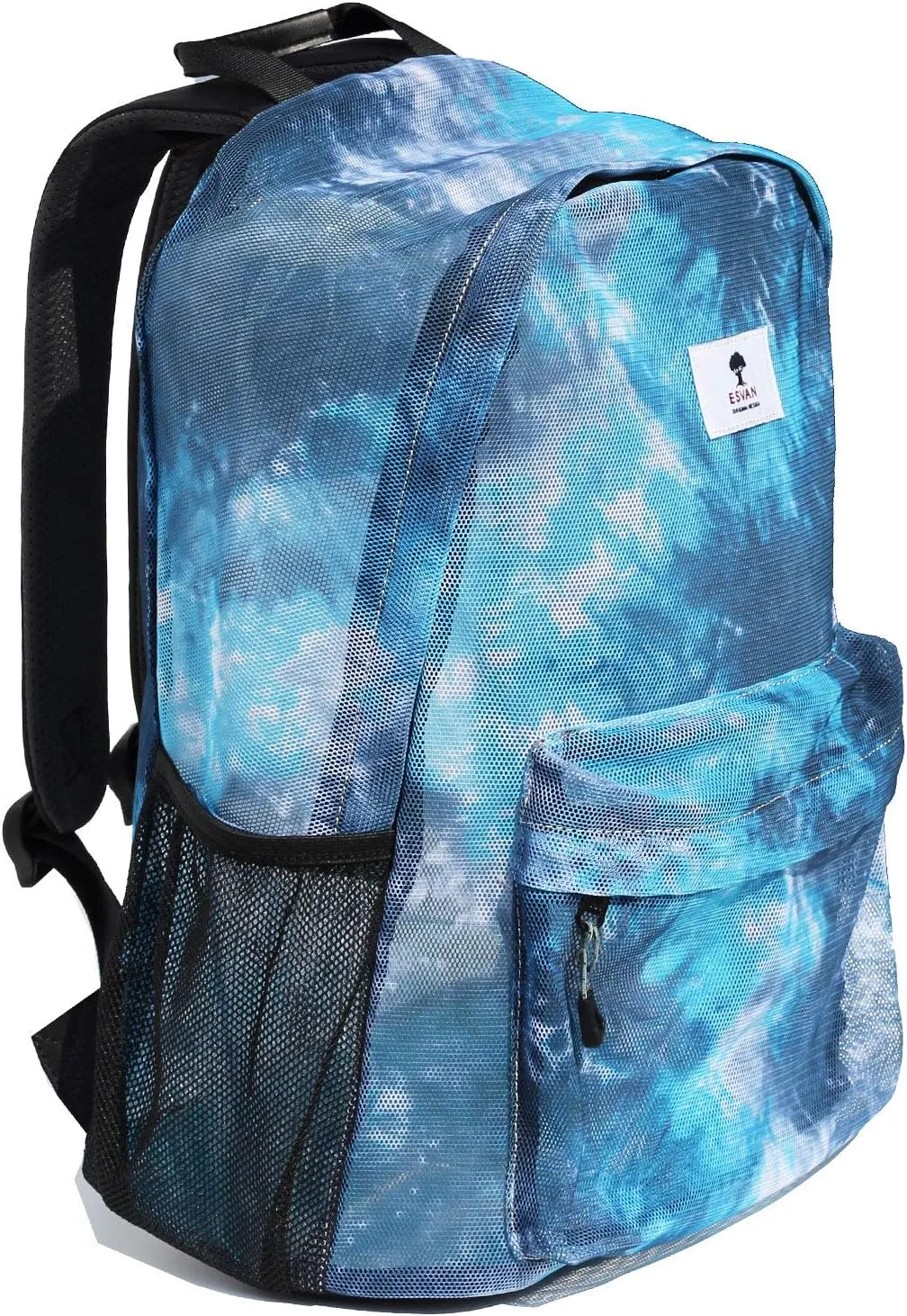 ESVAN Original Print Mesh Backpack Semi-Transparent Sackpack See Through Beach Bag Daypack Multi-Purpose Women Men Unisex