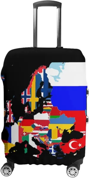 Europe Flags Map Luggage Case Cover Travel Protector Washable Suitcase Covers Fit 19-32 Inch Luggage