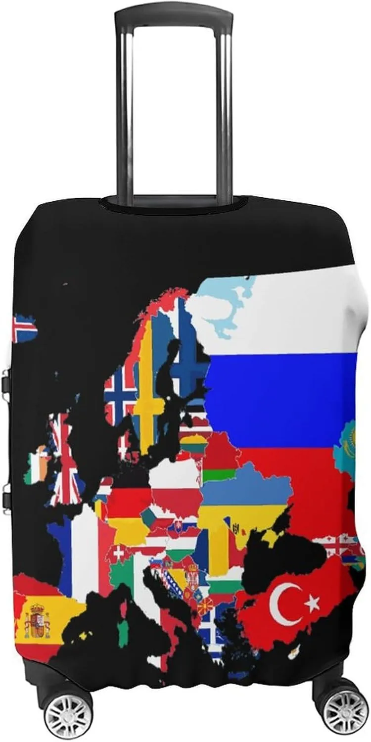 Europe Flags Map Luggage Case Cover Travel Protector Washable Suitcase Covers Fit 19-32 Inch Luggage
