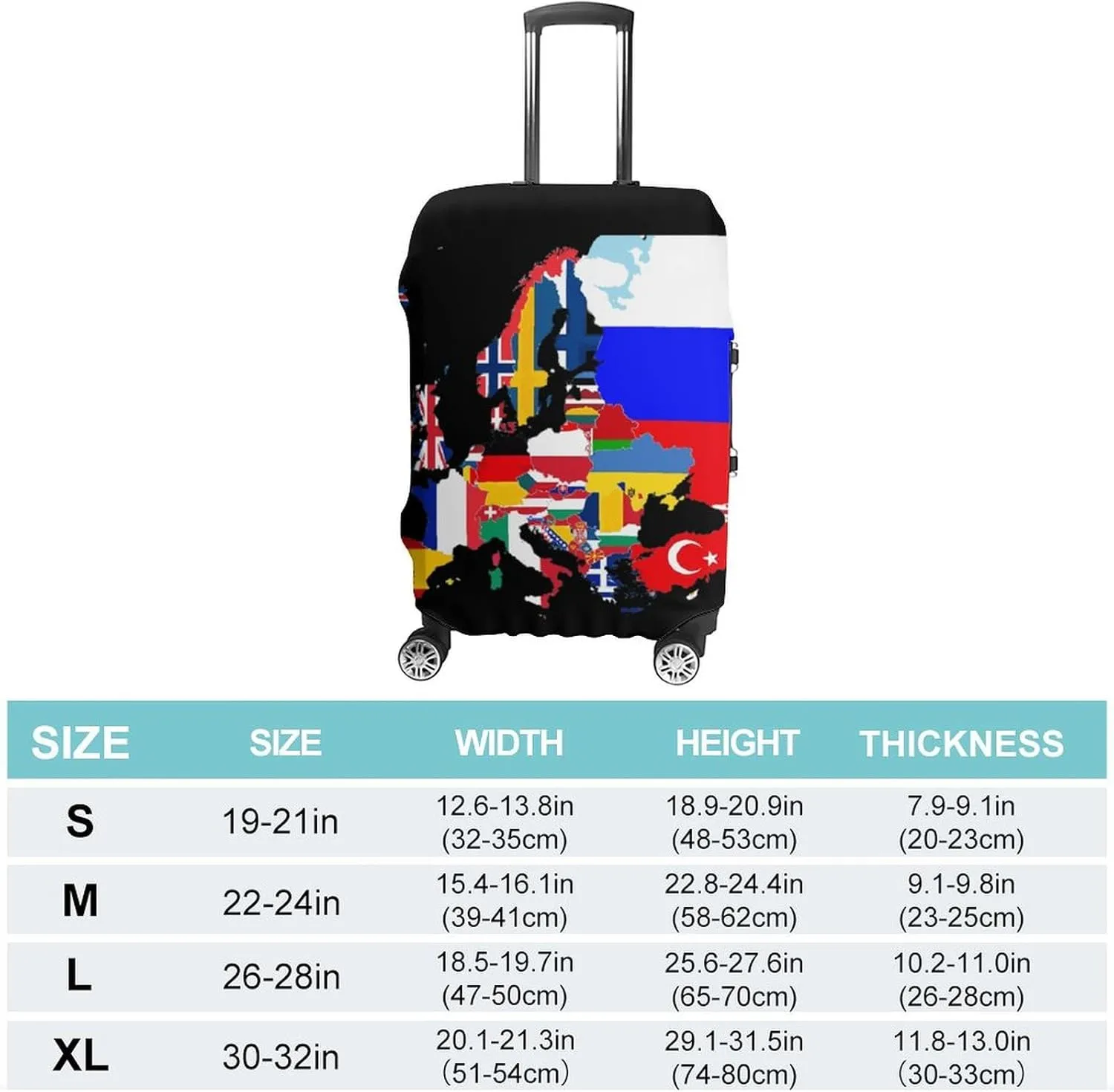 Europe Flags Map Luggage Case Cover Travel Protector Washable Suitcase Covers Fit 19-32 Inch Luggage