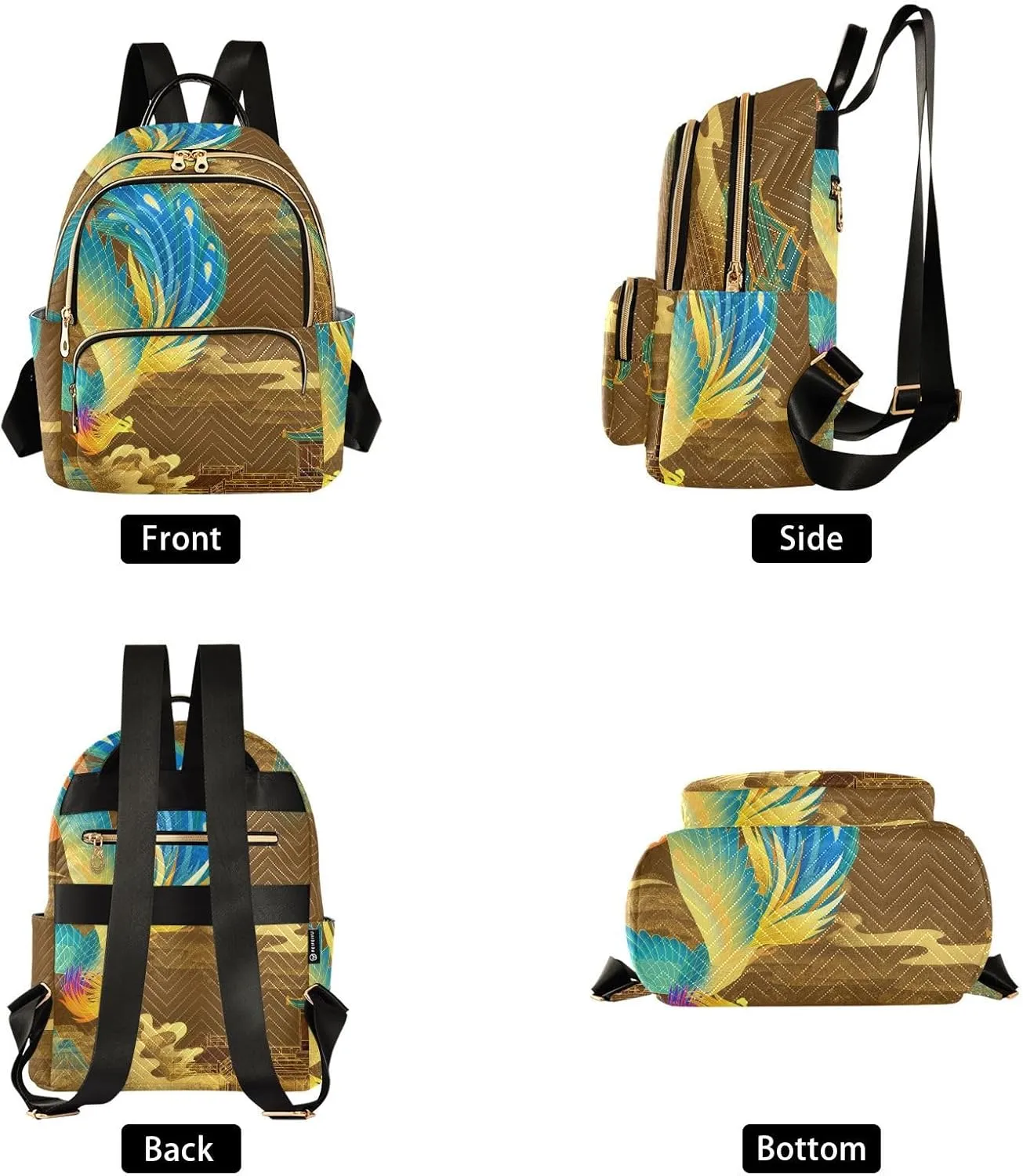 Exnundod Backpack Purse for Women Chinese Phoenix, Mini Fashion Backpack Retro Palaces Lightweight Casual Daypack Shoulder Bag Travel Backpack, Medium
