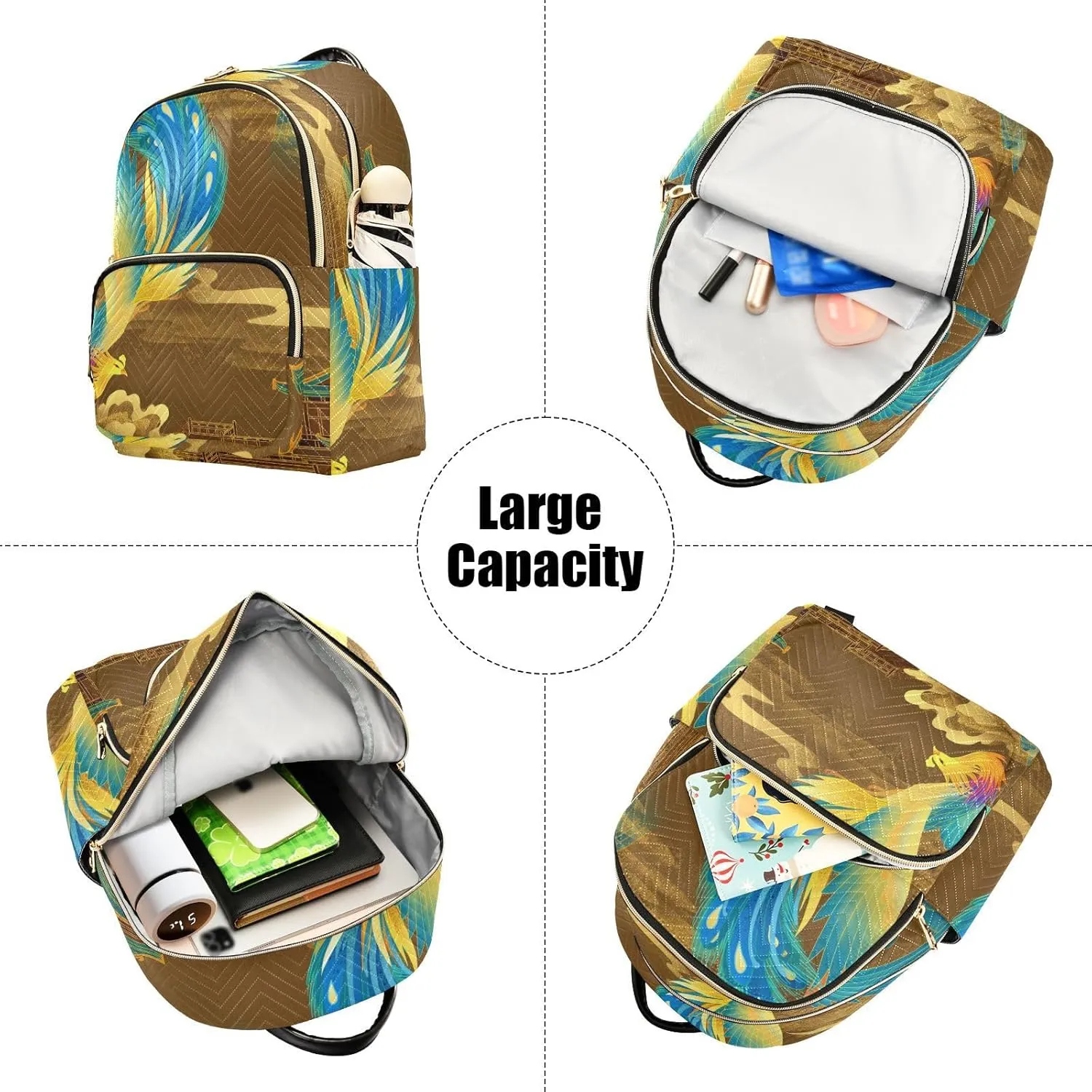 Exnundod Backpack Purse for Women Chinese Phoenix, Mini Fashion Backpack Retro Palaces Lightweight Casual Daypack Shoulder Bag Travel Backpack, Medium