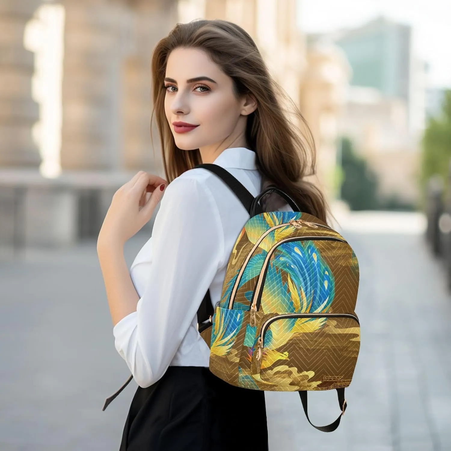 Exnundod Backpack Purse for Women Chinese Phoenix, Mini Fashion Backpack Retro Palaces Lightweight Casual Daypack Shoulder Bag Travel Backpack, Medium