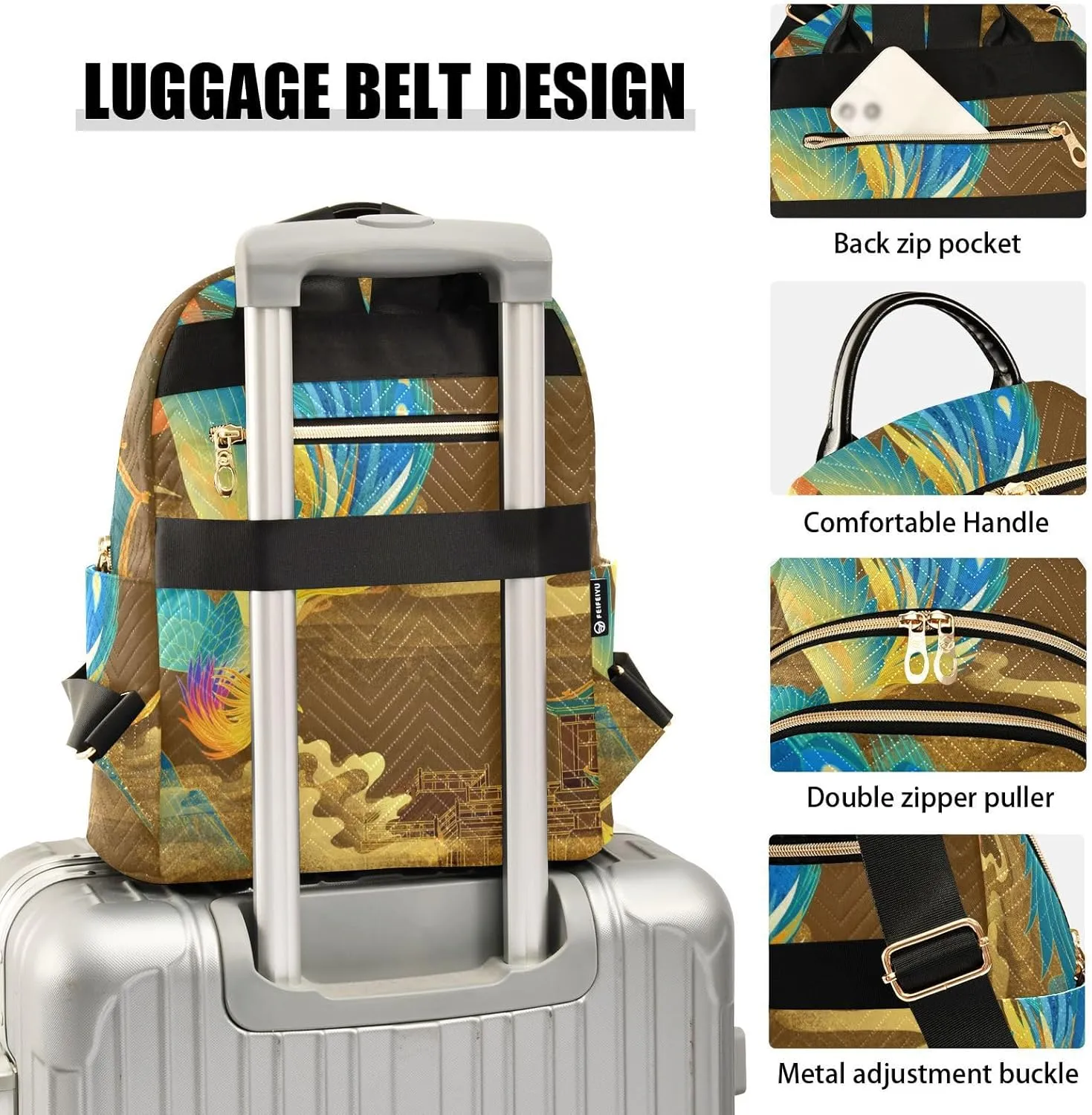Exnundod Backpack Purse for Women Chinese Phoenix, Mini Fashion Backpack Retro Palaces Lightweight Casual Daypack Shoulder Bag Travel Backpack, Medium