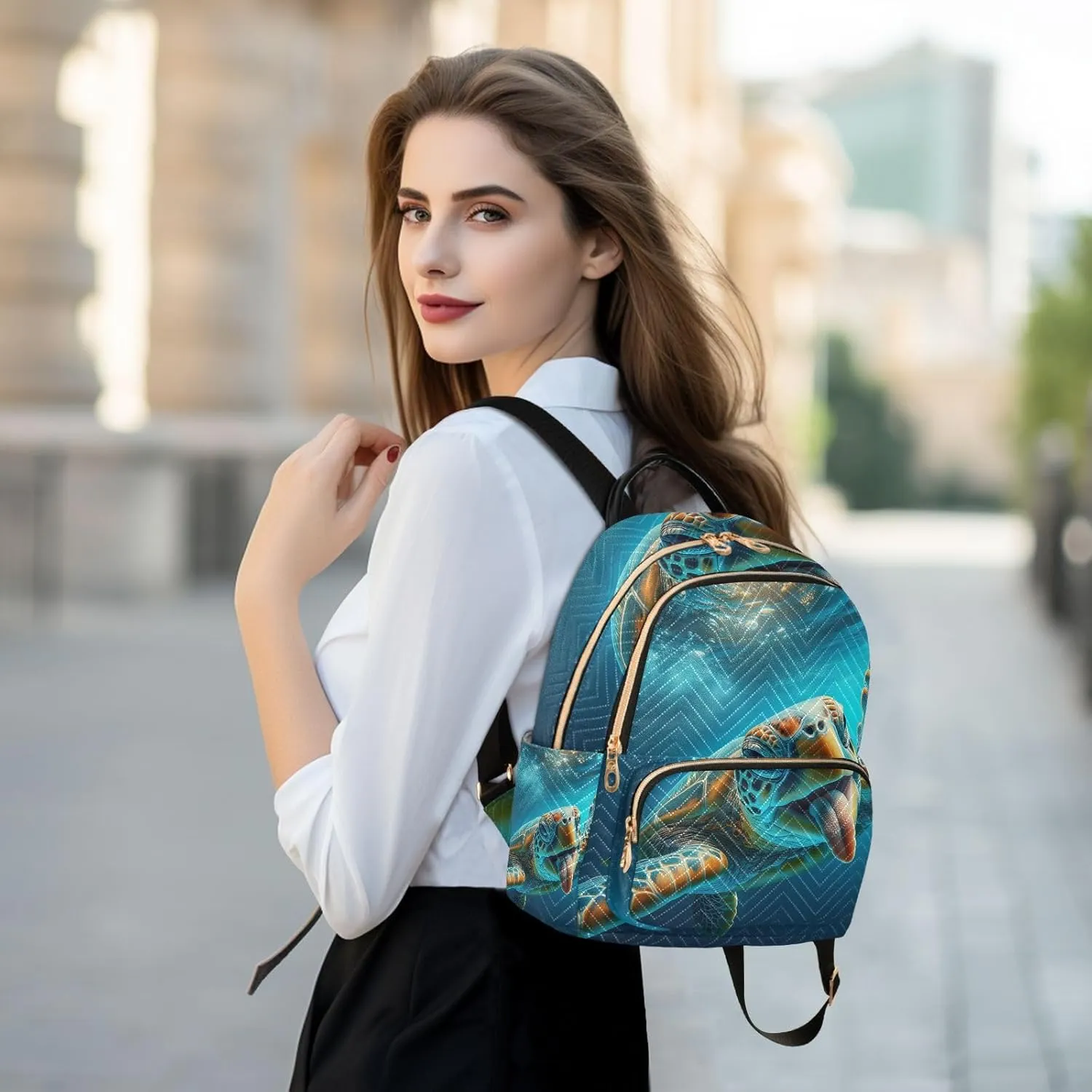 Exnundod Backpack Purse for Women Moody Sea Turtle Underwater, Mini Fashion Backpack Ocean Lightweight Casual Daypack Shoulder Bag Travel Backpack, S