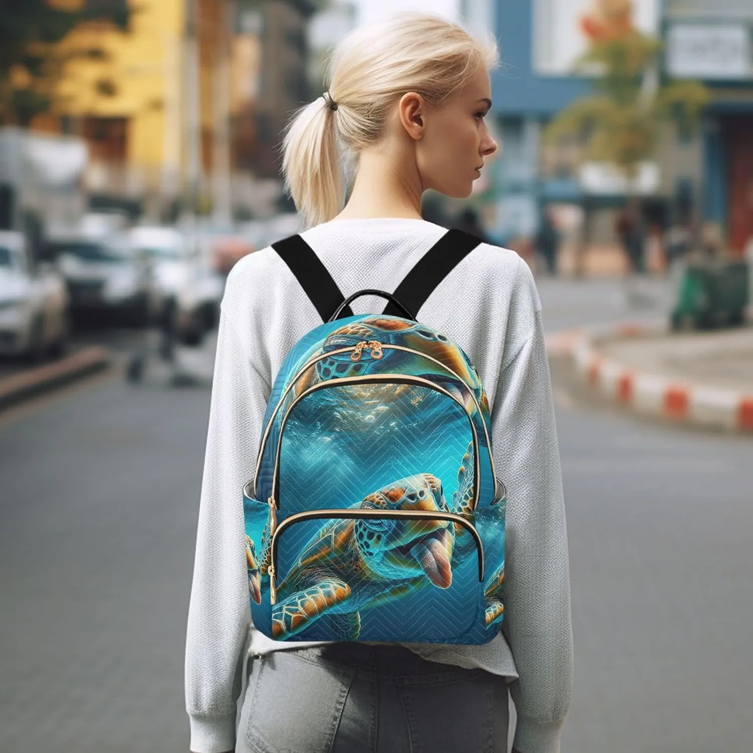 Exnundod Backpack Purse for Women Moody Sea Turtle Underwater, Mini Fashion Backpack Ocean Lightweight Casual Daypack Shoulder Bag Travel Backpack, S