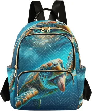 Exnundod Backpack Purse for Women Moody Sea Turtle Underwater, Mini Fashion Backpack Ocean Lightweight Casual Daypack Shoulder Bag Travel Backpack, S