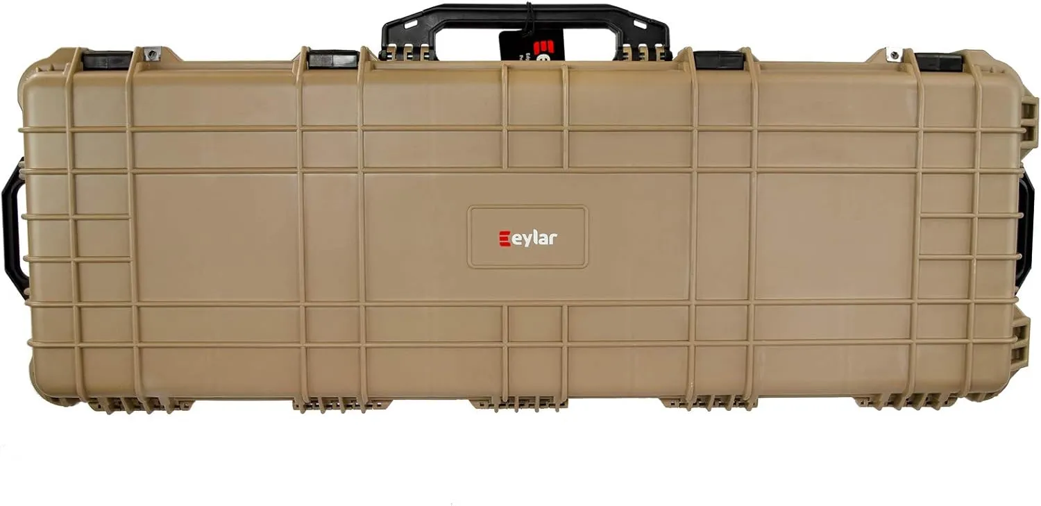 Eylar 53" Inch Protective Roller Rifle Hard Case with Foam, Waterproof & Crushproof, Two Rifles Or Multiple Guns, Pressure Valve with Lockable Fittings Tan