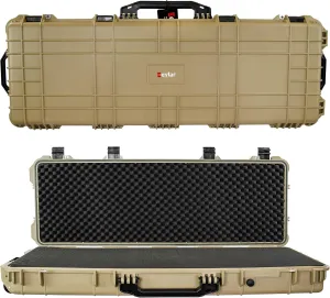 Eylar 53" Inch Protective Roller Rifle Hard Case with Foam, Waterproof & Crushproof, Two Rifles Or Multiple Guns, Pressure Valve with Lockable Fittings Tan