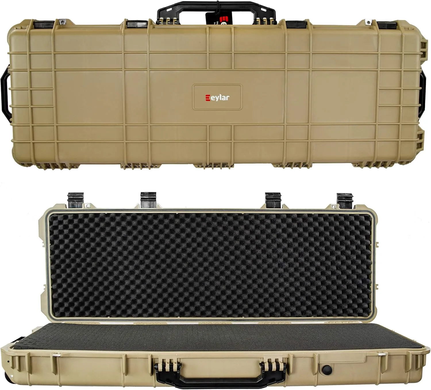 Eylar 53" Inch Protective Roller Rifle Hard Case with Foam, Waterproof & Crushproof, Two Rifles Or Multiple Guns, Pressure Valve with Lockable Fittings Tan