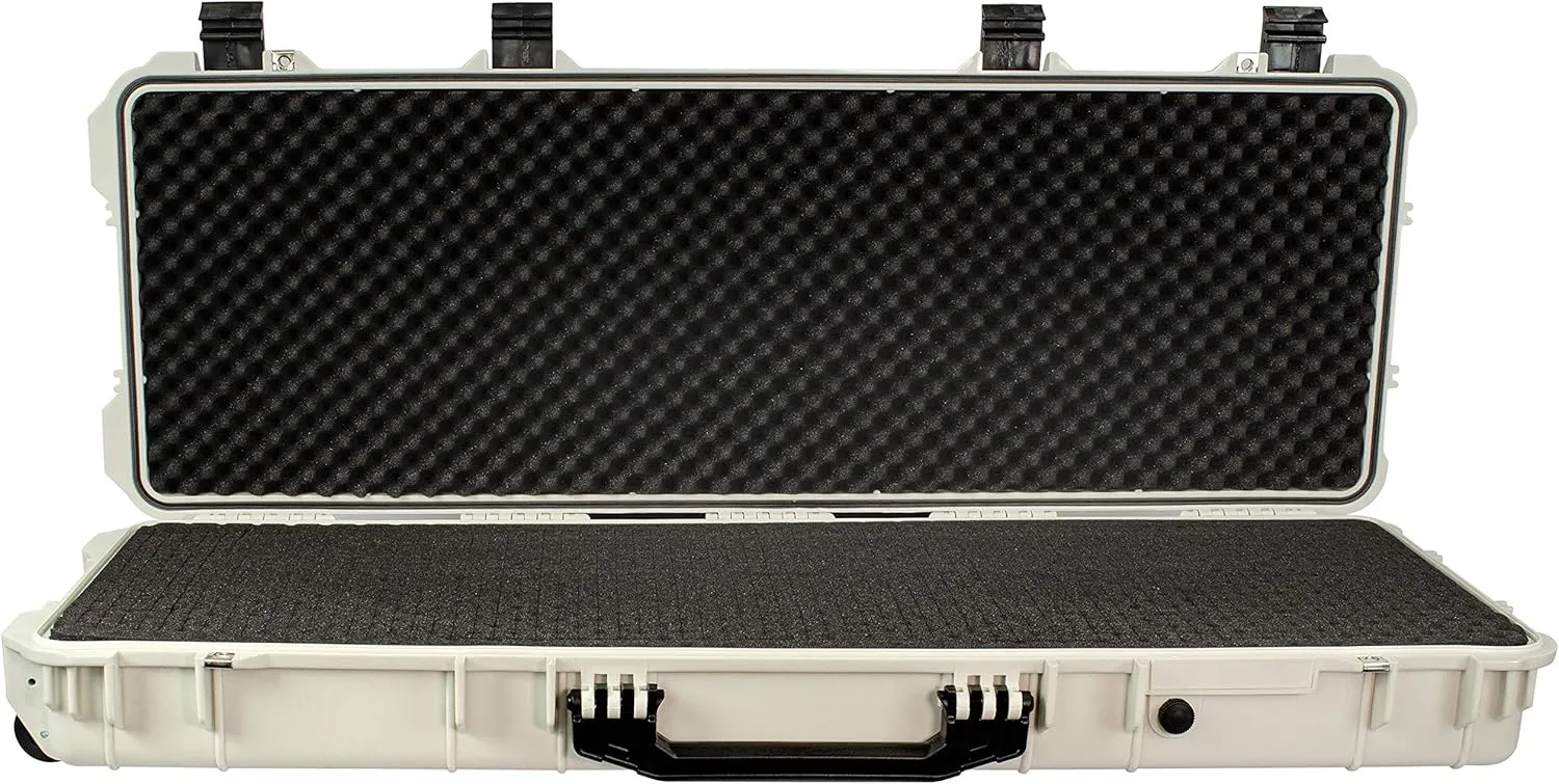 Eylar Protective Roller Rifle Hard Case With Foam, Waterproof & Crushproof, Two Rifles Or Multiple Guns, Pressure Valve With Lockable Fittings Polar White