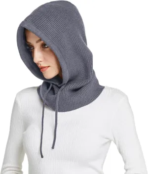 Facecozy Winter Hats for Women, Wool Blend Hooded Scarf Hat for Women Balaclava Knit Skull Cap Beanie Hat Men Neck Gaiters