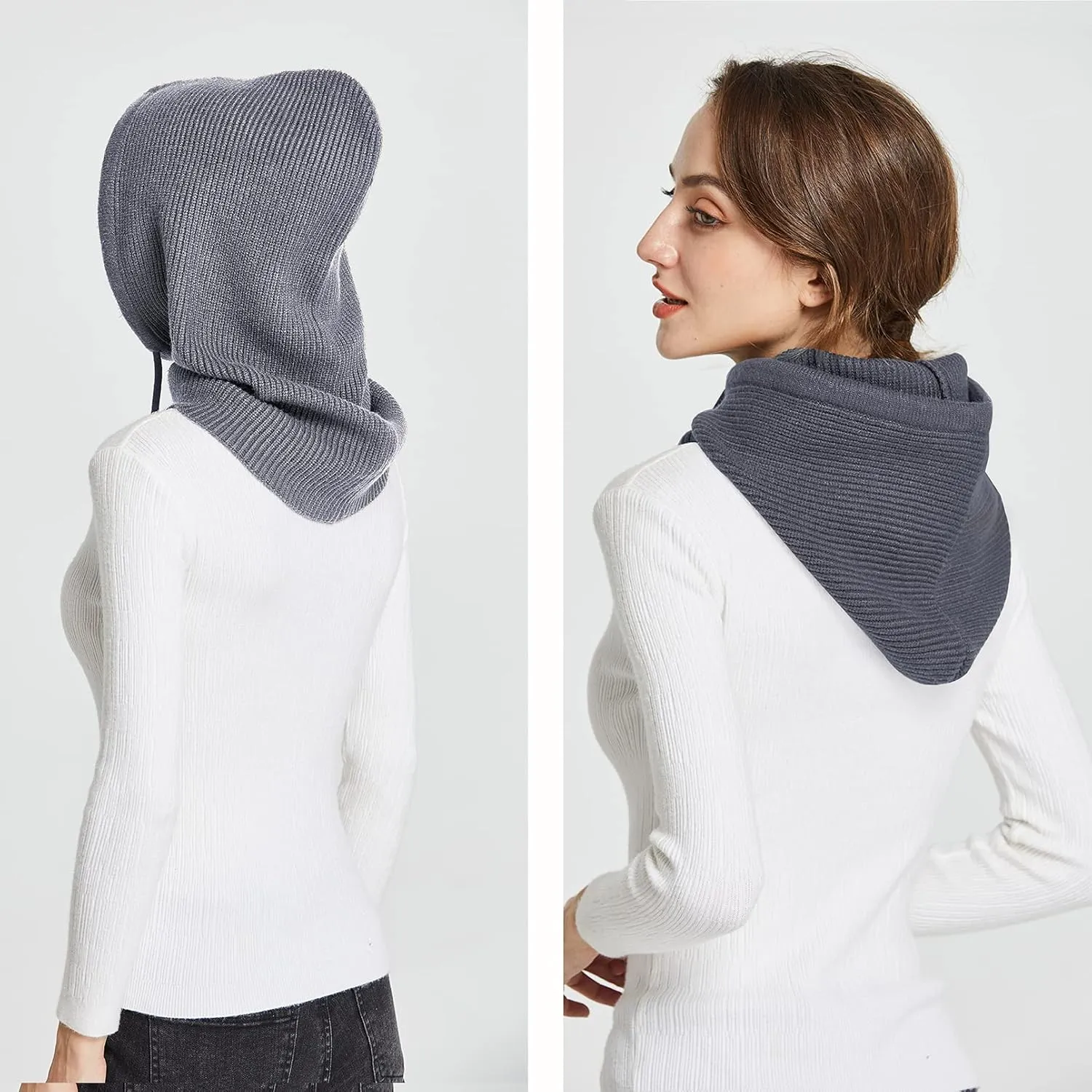 Facecozy Winter Hats for Women, Wool Blend Hooded Scarf Hat for Women Balaclava Knit Skull Cap Beanie Hat Men Neck Gaiters