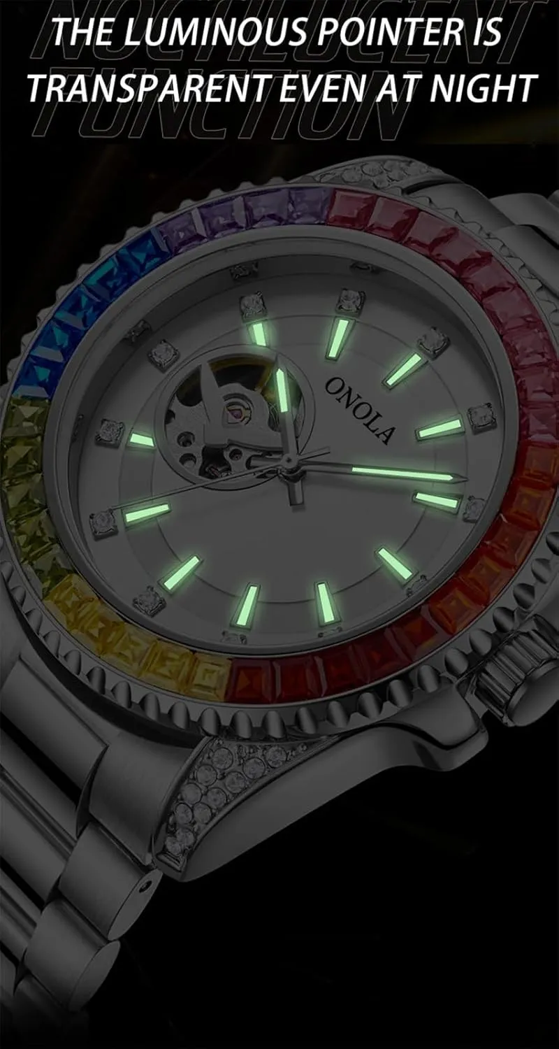 FANMIS Rainbow Diamond Fully Automatic Mechanical Watch Men's Solid Core Steel Strip Waterproof Wrist Watch