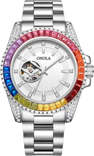 FANMIS Rainbow Diamond Fully Automatic Mechanical Watch Men's Solid Core Steel Strip Waterproof Wrist Watch