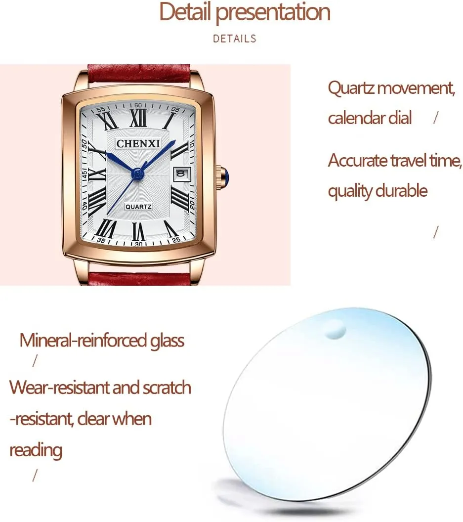 FANMIS Womens Watches Rose Gold Case Roman Numeral Luxury Wristwatch Square Brown Leather Strap Watch