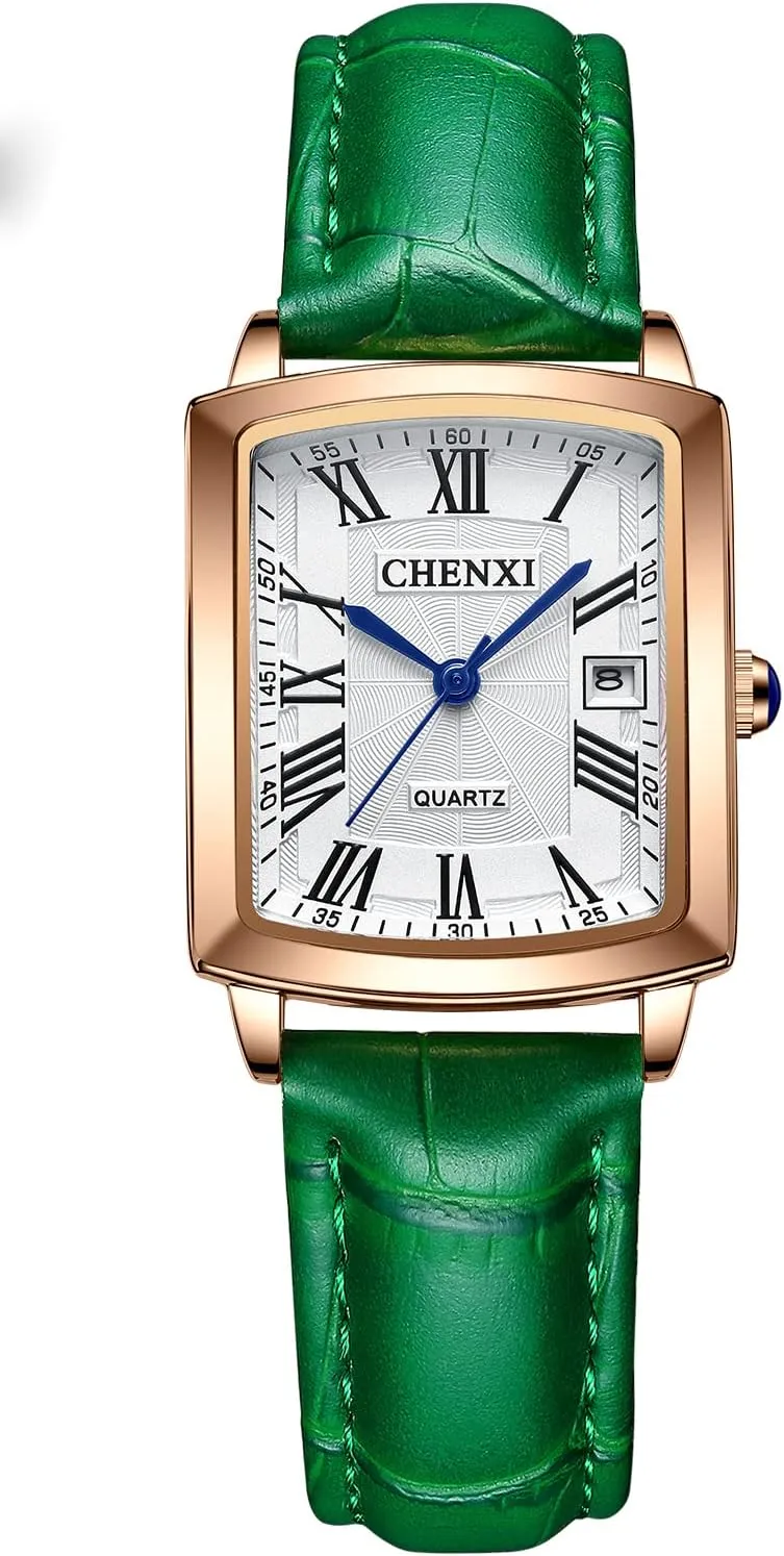 FANMIS Womens Watches Rose Gold Case Roman Numeral Luxury Wristwatch Square Brown Leather Strap Watch