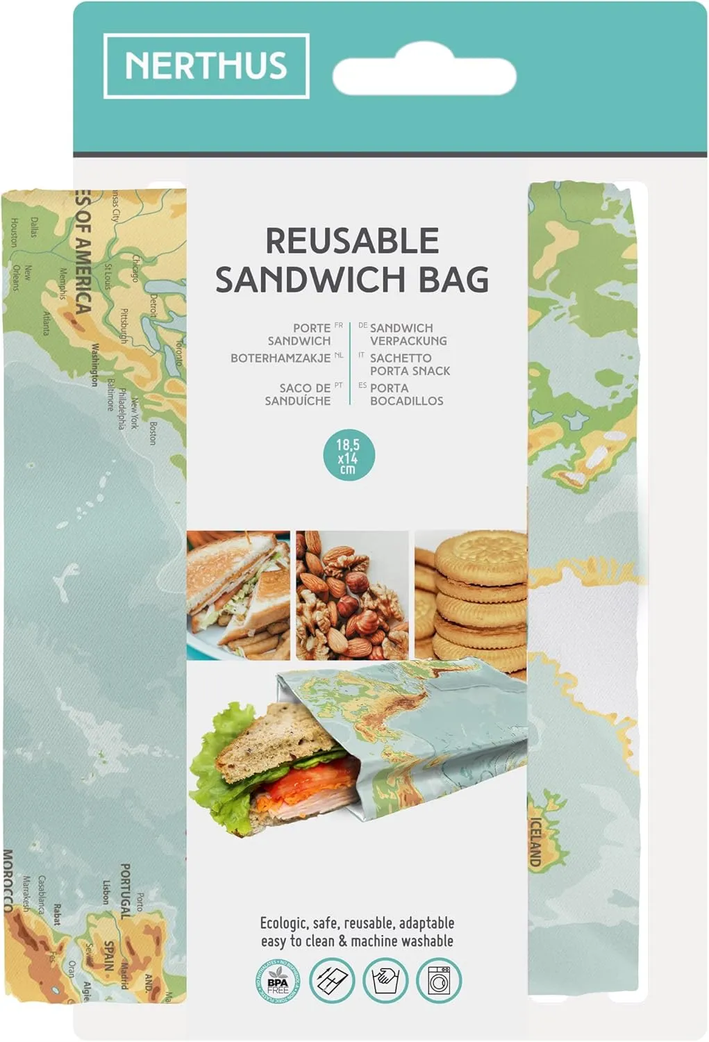 FIH 908 Sandwich Bag Reusable Ecological Map Adjustable Easy Clean and Machine Washable