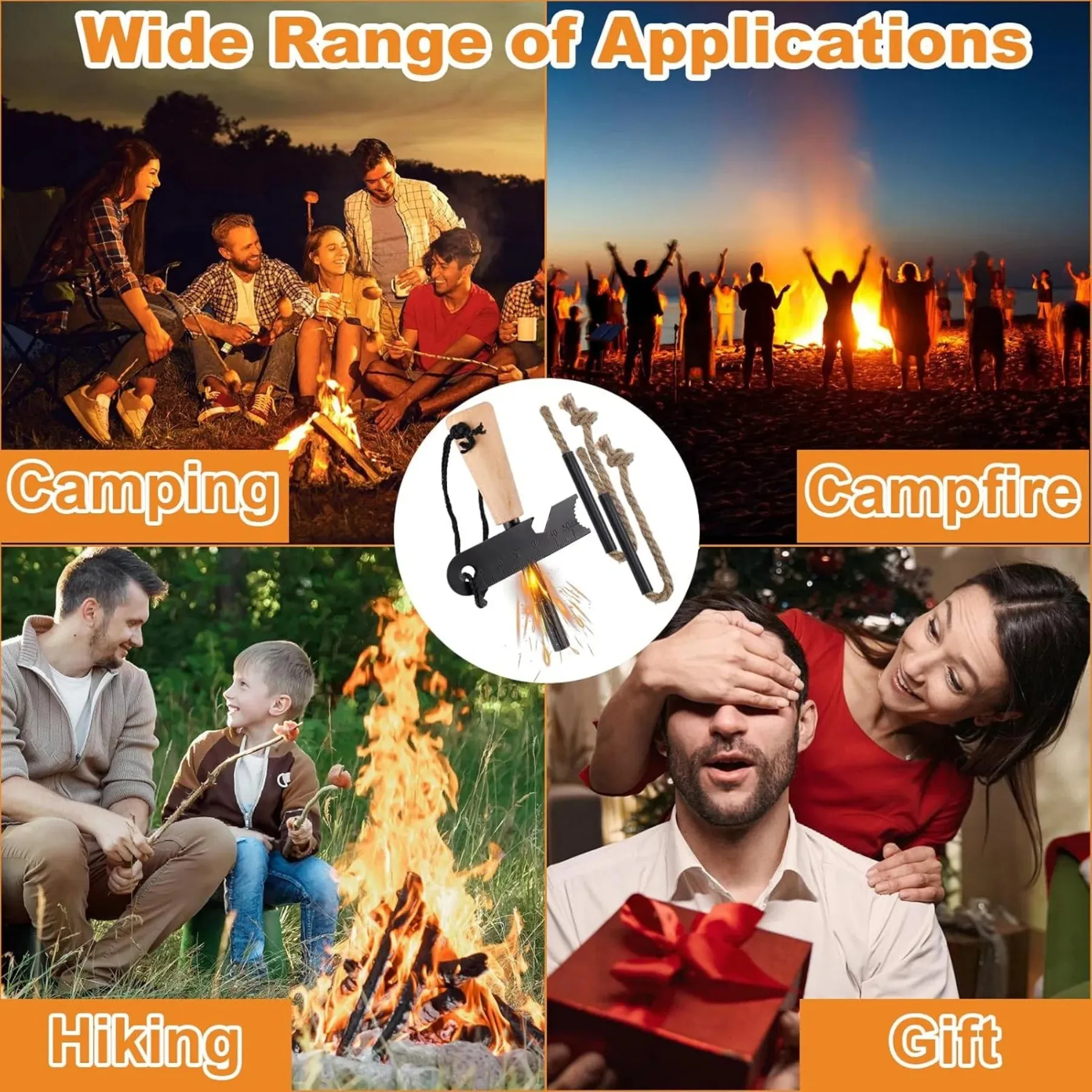 Fire Starter Kit with Magnesium Rod Wick Rope and Bag