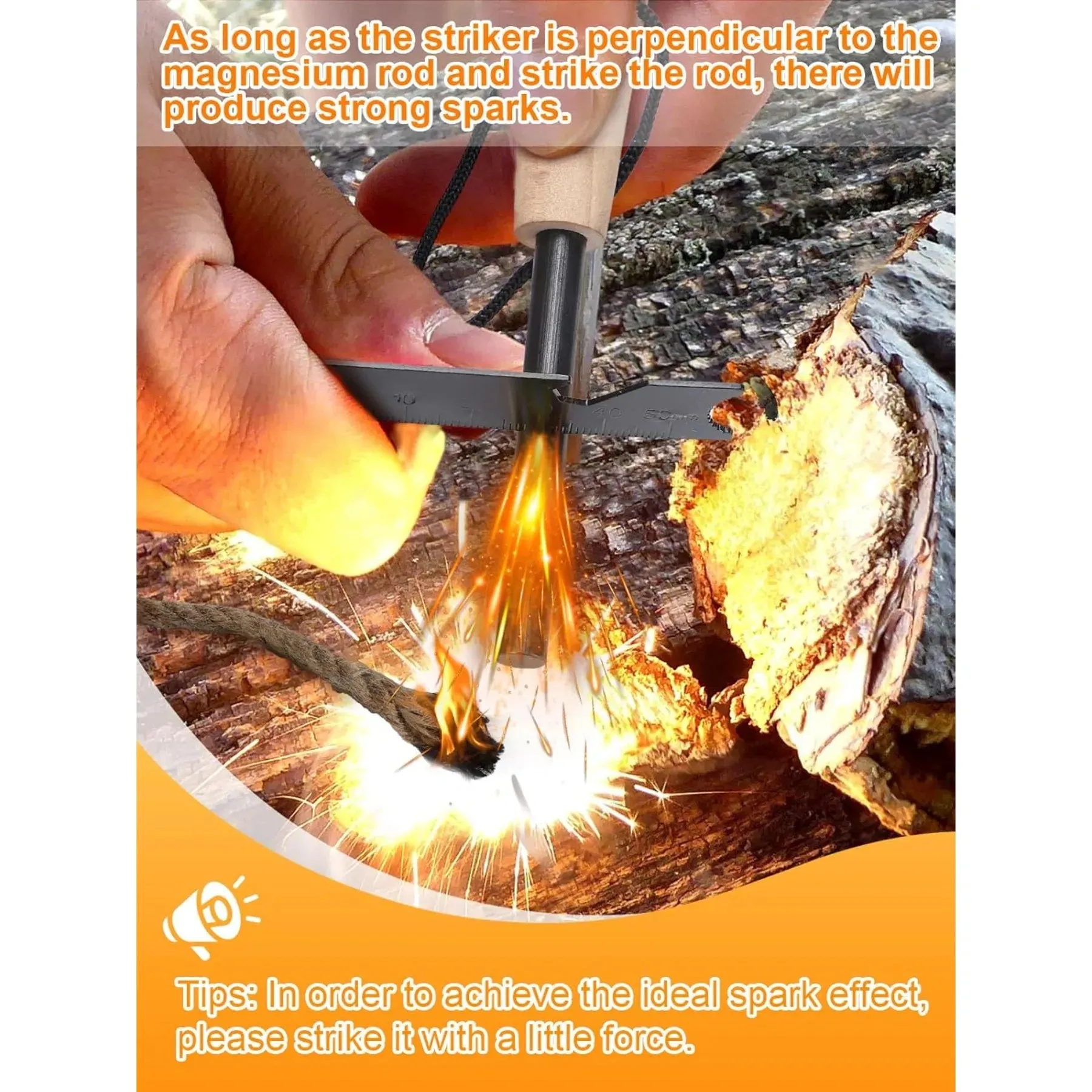 Fire Starter Kit with Magnesium Rod Wick Rope and Bag