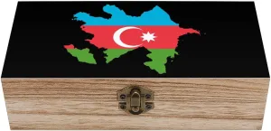 Flag Map of Azerbaijan Patterned Wood Box Jewelry Storage Boxes Wooden Container Art Case Decor 8x4x2.3 Inches for Home