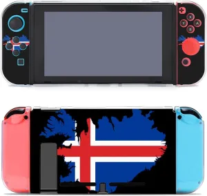Flag Map of Iceland Printed Protective Case Cover Compatible with Switch Game Console Controller with Holder Stand