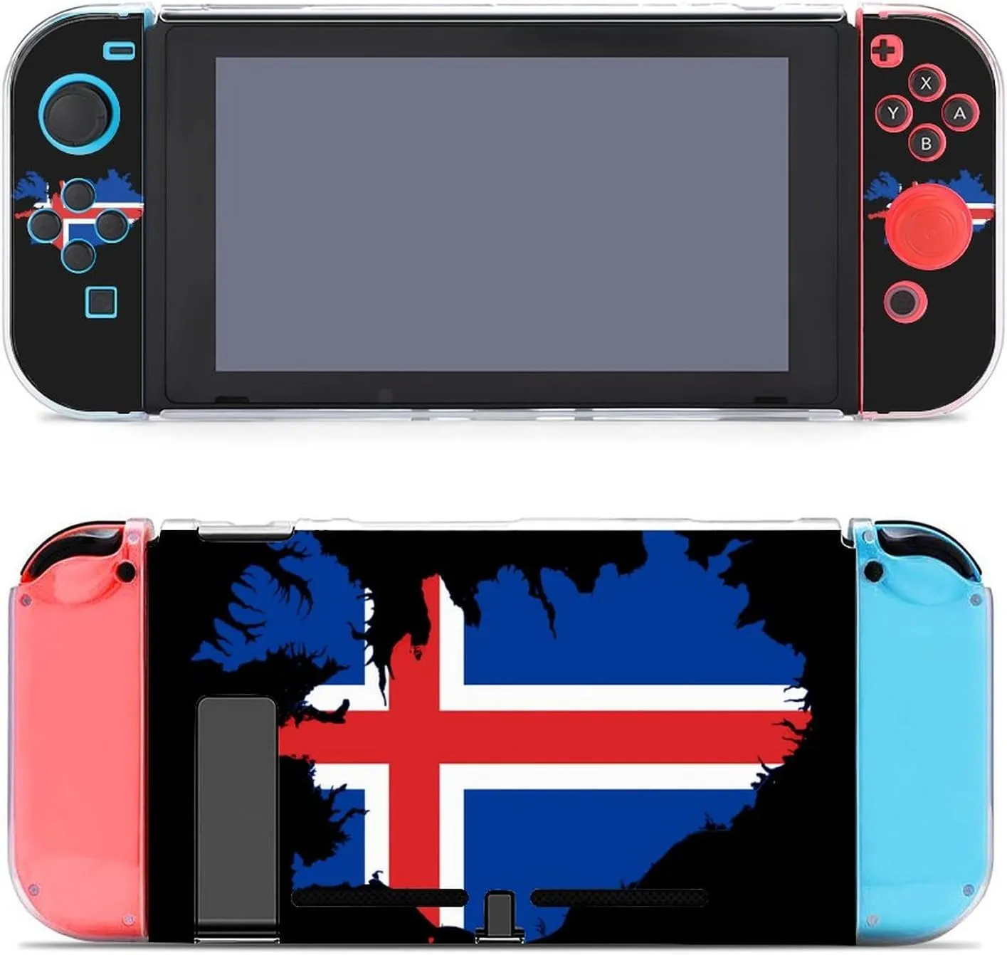 Flag Map of Iceland Printed Protective Case Cover Compatible with Switch Game Console Controller with Holder Stand