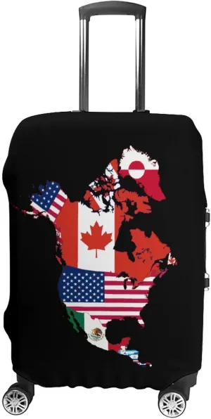 Flag Map of North America Luggage Case Cover Travel Protector Washable Suitcase Covers Fit 19-32 Inch Luggage