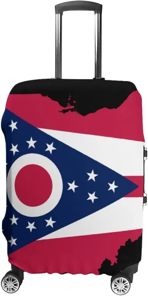 Flag Map of Ohio Luggage Case Cover Travel Protector Washable Suitcase Covers Fit 19-32 Inch Luggage