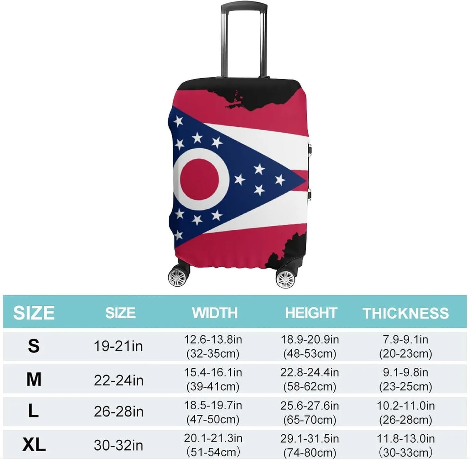 Flag Map of Ohio Luggage Case Cover Travel Protector Washable Suitcase Covers Fit 19-32 Inch Luggage