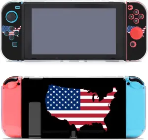 Flag Map of The United States Printed Protective Case Cover Compatible with Switch Game Console Controller with Holder Stand