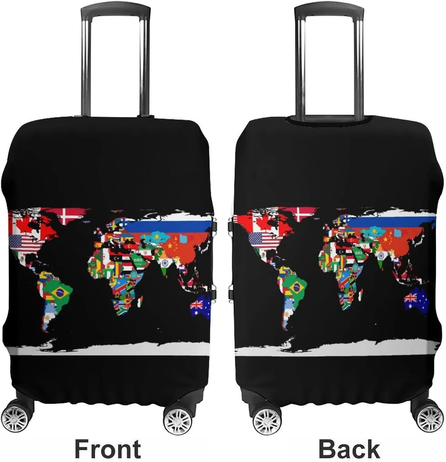 Flag Map of The World Luggage Case Cover Travel Protector Washable Suitcase Covers Fit 19-32 Inch Luggage