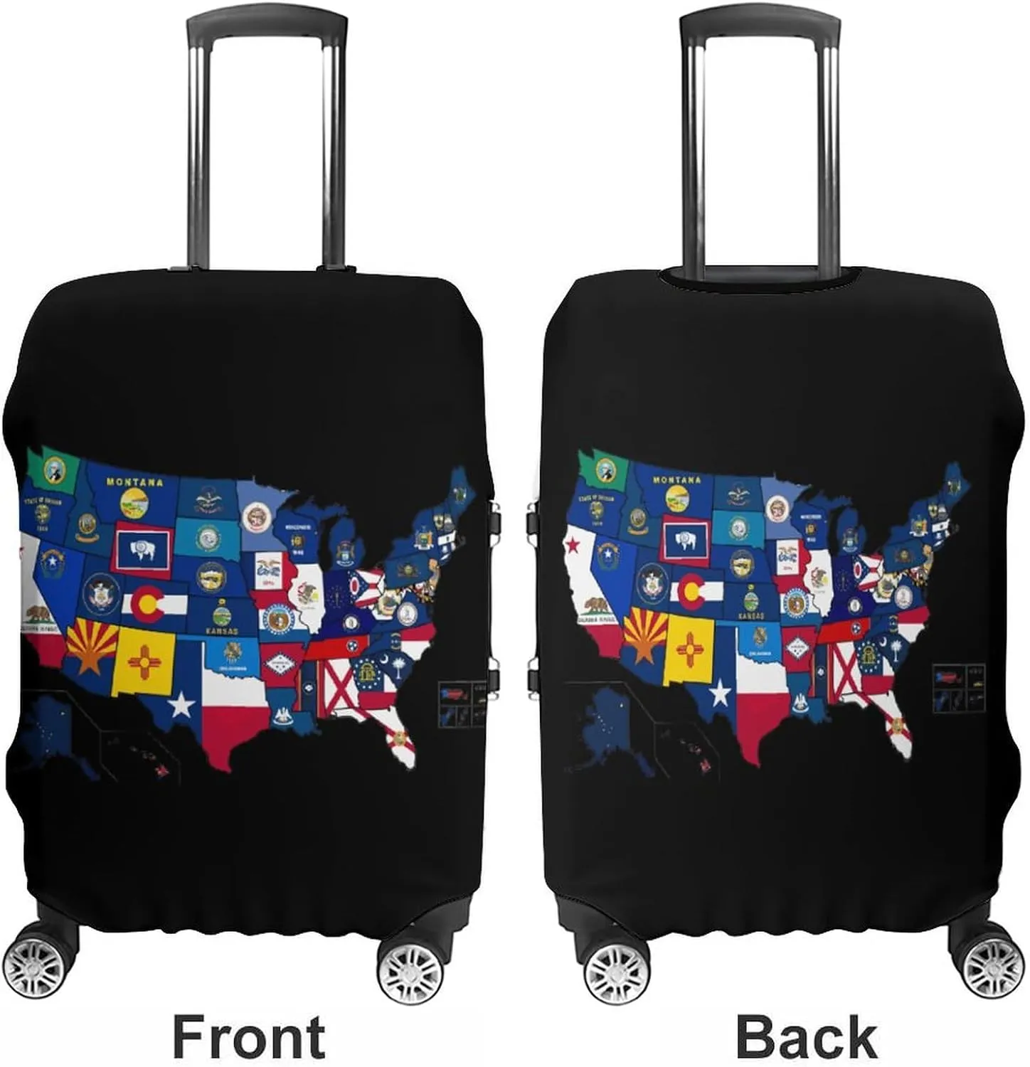 Flag Map of U.S. States and Territories Luggage Case Cover Travel Protector Washable Suitcase Covers Fit 19-32 Inch Luggage