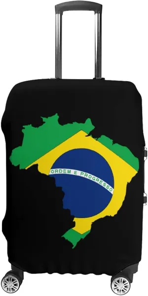 Flag of Brazil Map Luggage Case Cover Travel Protector Washable Suitcase Covers Fit 19-32 Inch Luggage