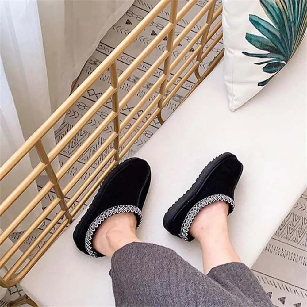 Fleece Lined Women's Mini Ankle Boot Slippers - Classic Snow Boots with Anti-Slip Platforms for Indoor & Outdoor Use