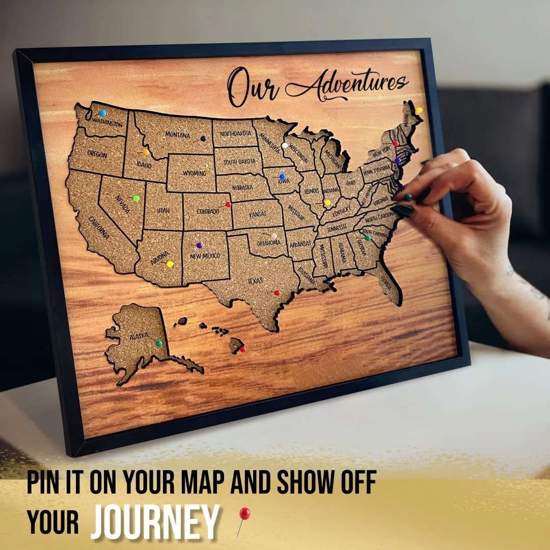 flinelife Cork Board Usa Travel Map With Pins, 12x10, Medium Size, Map of United States, Perfect For Couples and Families Gift