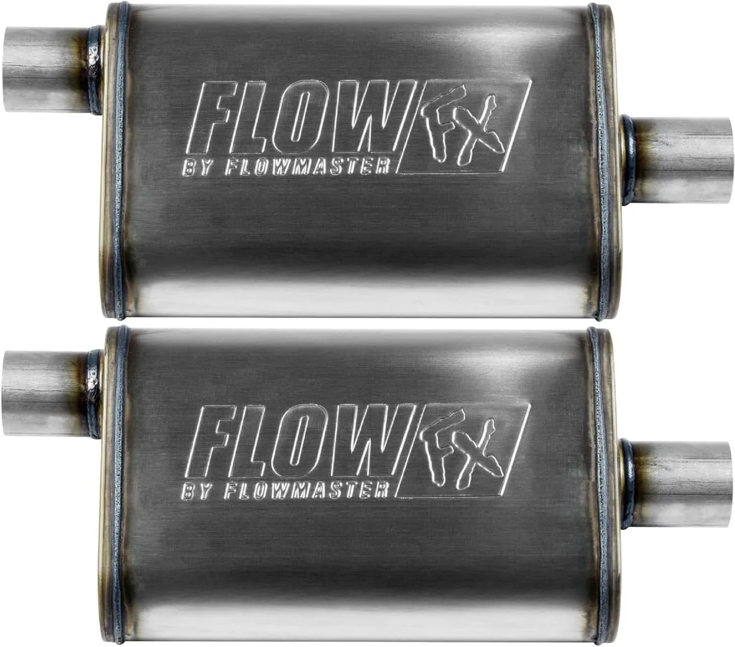 Flowmaster FlowFX Muffler 409S (2 Pack), 2.25 Offset In/ 2.25 Center Out - Moderate Sound
