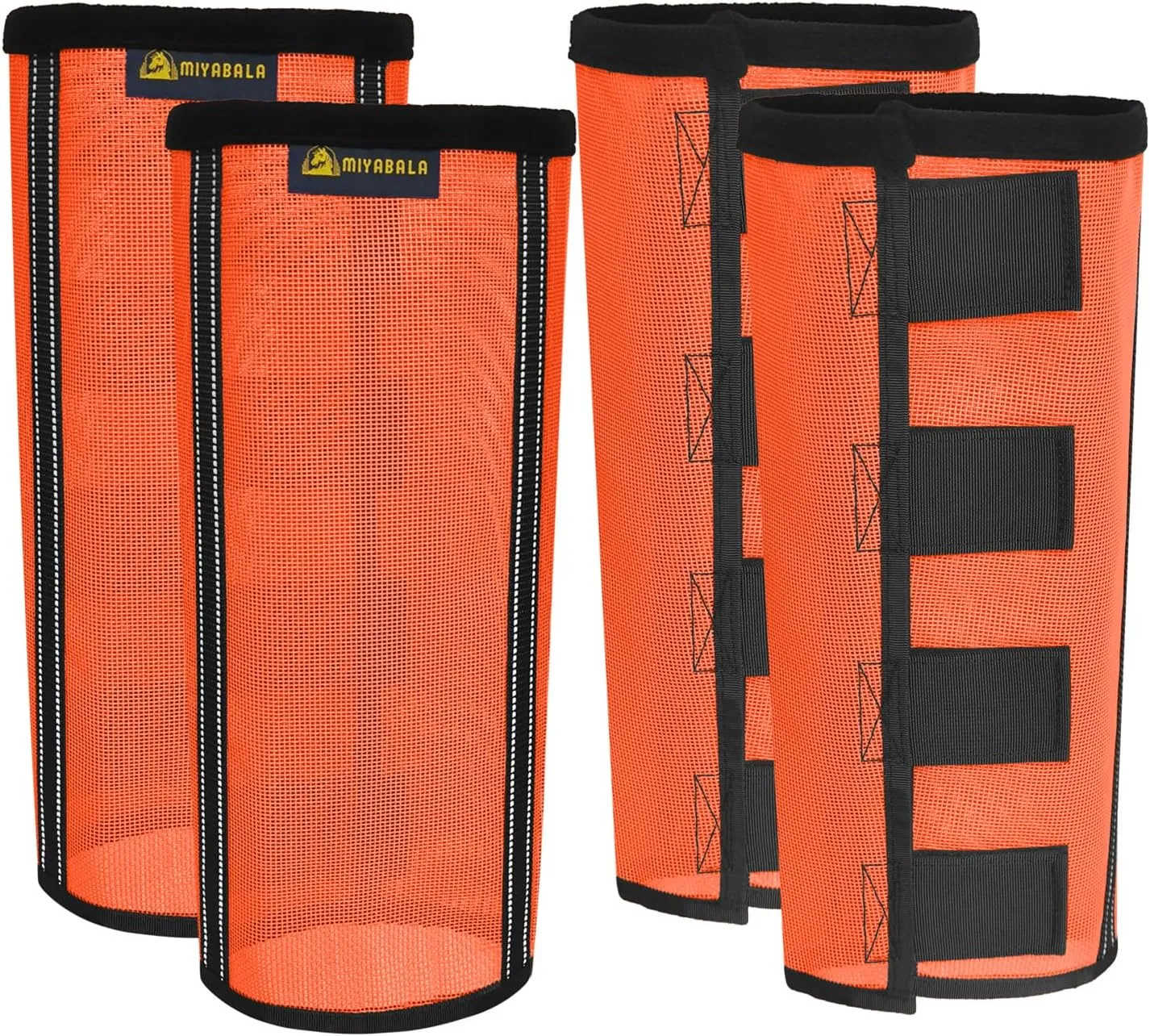 Fly Boots for Horses Set of 4,Extra Tough Mesh Horse Fly Boots with 2 Built-in Metal Supports,Breathable Fly Leggings for Horses with Fleece Trimming and Reflective Webbing (Orange, Medium)