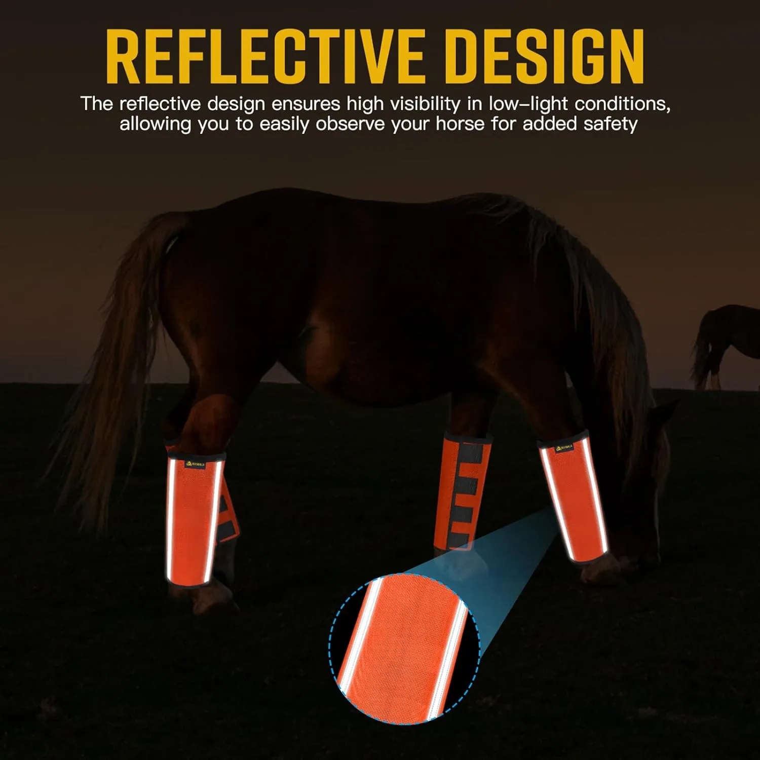 Fly Boots for Horses Set of 4,Extra Tough Mesh Horse Fly Boots with 2 Built-in Metal Supports,Breathable Fly Leggings for Horses with Fleece Trimming and Reflective Webbing (Orange, Medium)