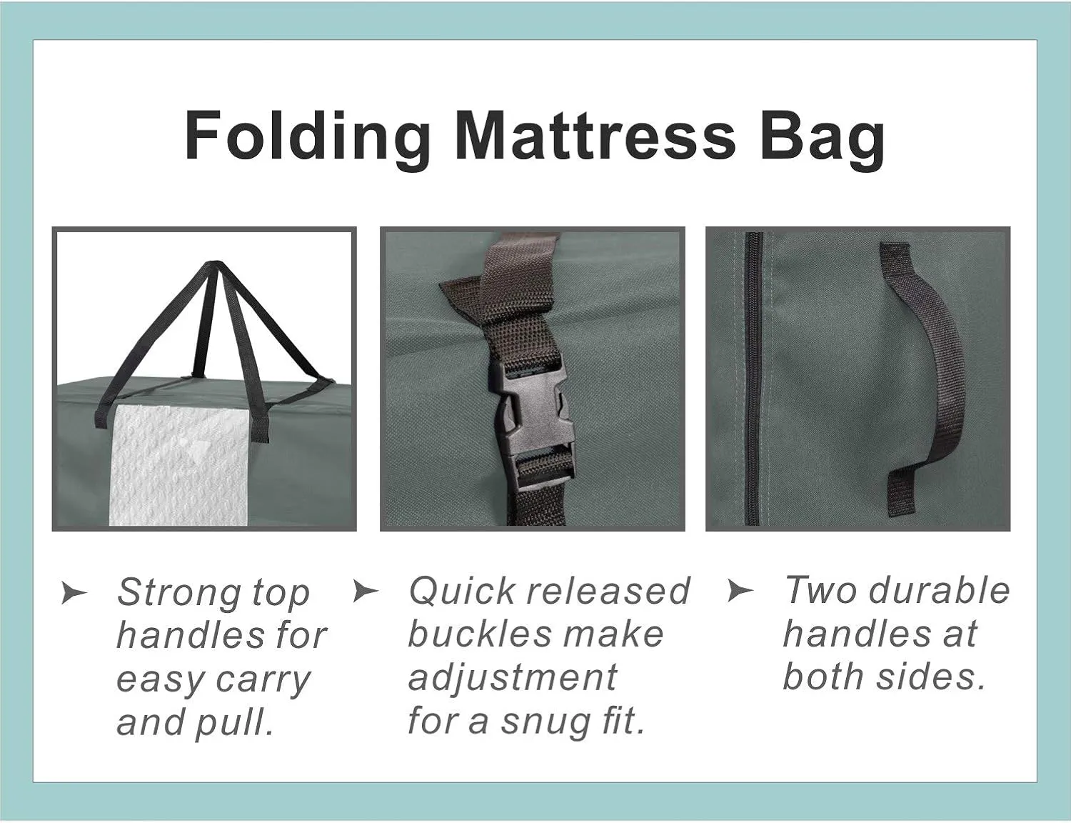 Folding Mattress Storage Bag - Durable Carry Case Fits for Tri-Fold Up to 6 inches Twin Mattress, Grey