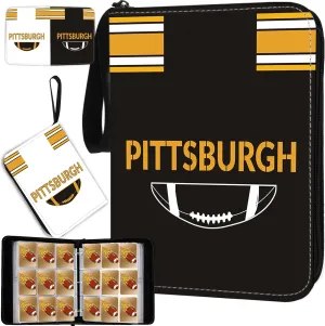 Football Card Binder with Sleeves 900 Pocket, Pittsburgh Football Card Holder for Trading Cards Sports Card 3 Ring Binder Folder Football Collector Album Storage Book Case Kids Boys Girls Gift