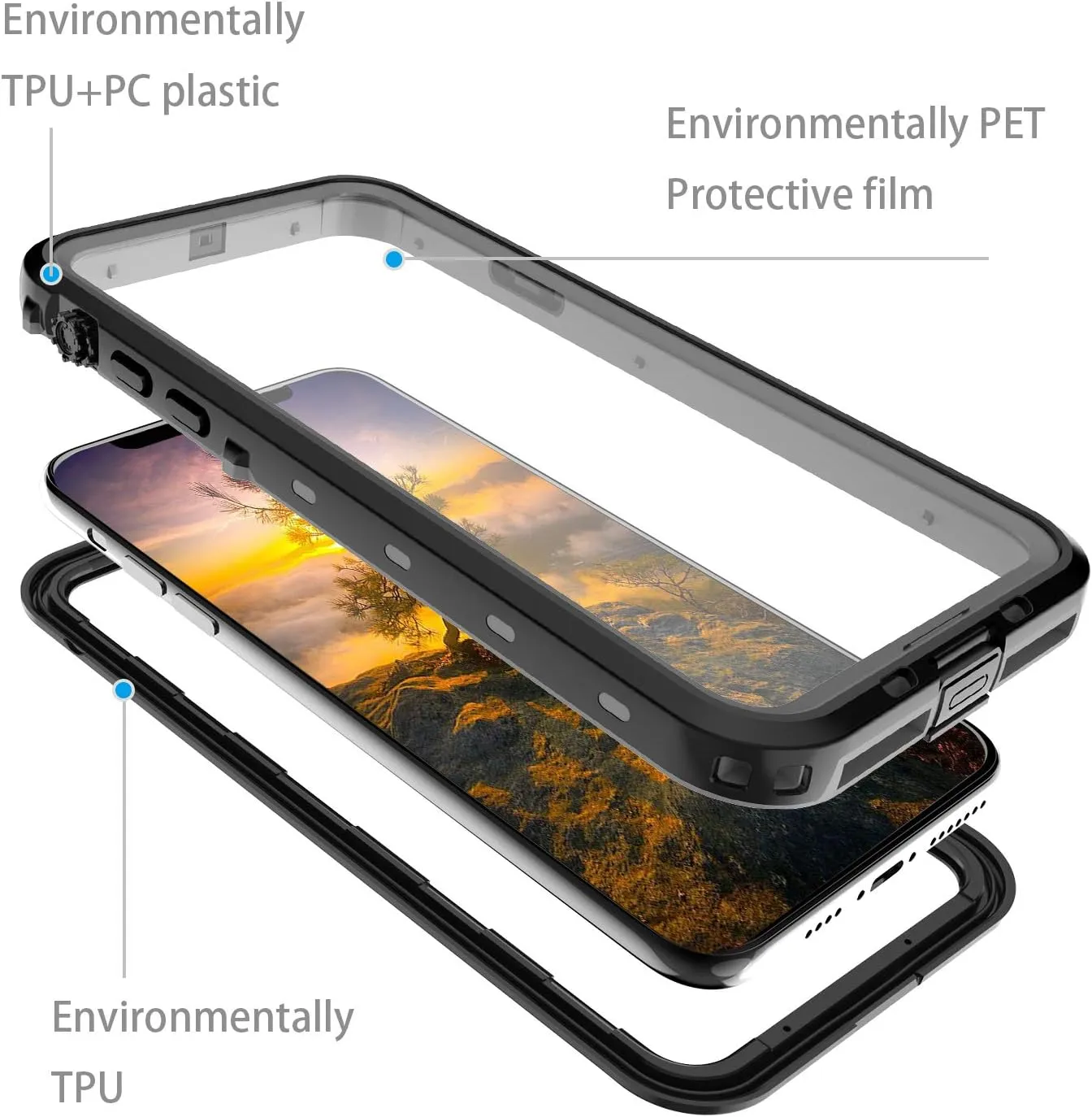 for Waterproof iPhone 11 Pro Max Case - Full Body Bumper Case Waterproof Rugged Protection with Built-in Screen Black